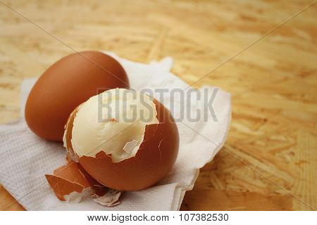 Boil Eggs On Background Of Brown Wooden.