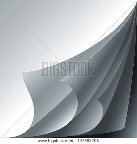 Set of 4 white paper curled corners with realistic shadows
