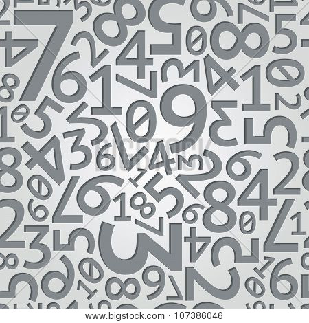 Abstract dark grey random numbers on white background seamless pattern