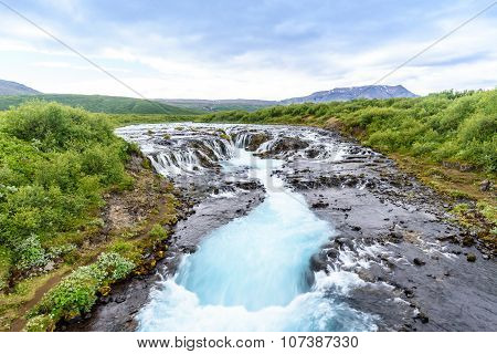 Bruarfoss Waterfall With Turquoise Water, South Iceland