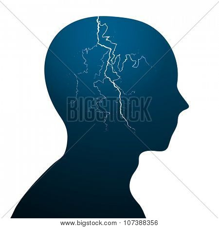 minimalistic illustration of a head with a lightning bolt, eps10 vector