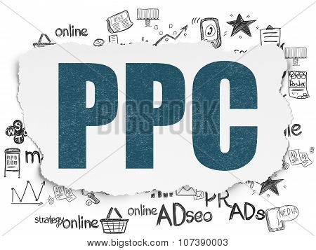 Marketing concept: PPC on Torn Paper background