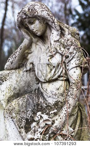 Old Cemetery Marble Sculpture Of The Angel