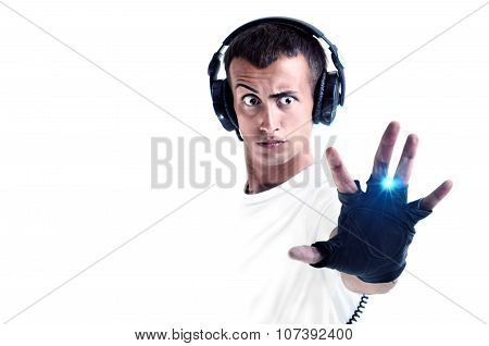 Boy With Earphones And Listening Music Isolated On White