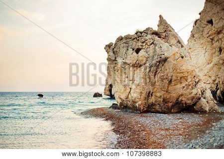 Famous seascape of the Rock of Aphrodite beach at Paphos area
