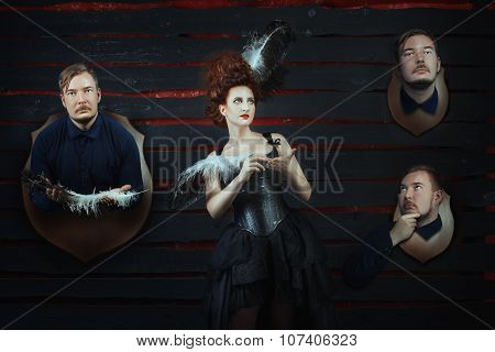 Girl And A Man Head On The Wall.