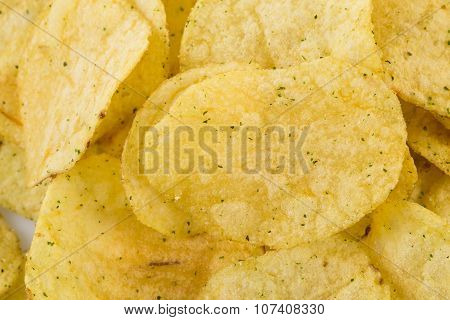 Prepared Potato Chips Snack Closeup View