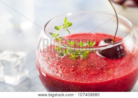 Cherry cold soup, gaspacho, gazpacho, smoothie in a glass