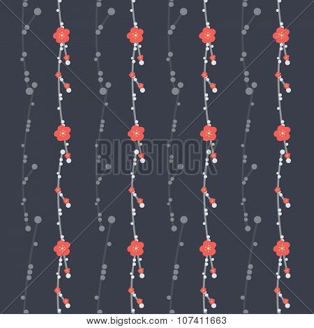 Floral seamless pattern on a dark blue background with flowers and branches