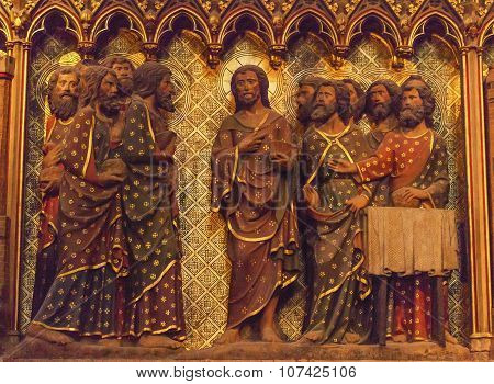 Jesus Christ Twelve Disciples Wooden Statues Notre Dame Cathedral Paris France