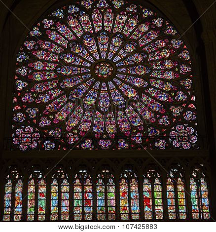 North Rose Window Mary Jesus Stained Glass Notre Dame Cathedral Paris France