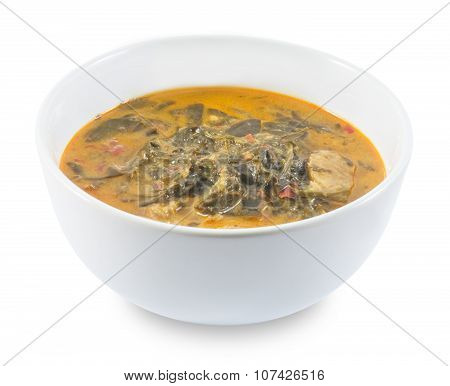 Coconut Milk Curry With Cassia Leaves On White Background