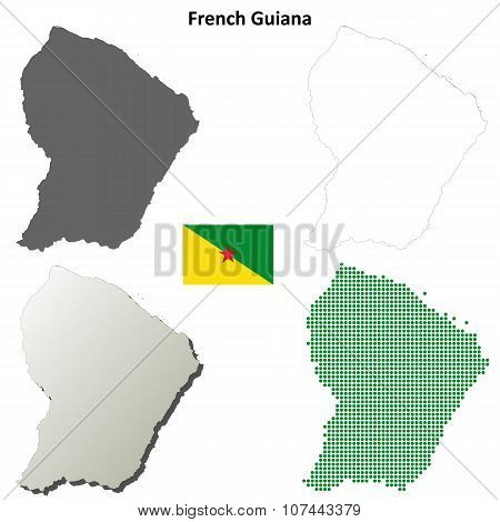 French Guiana outline map set