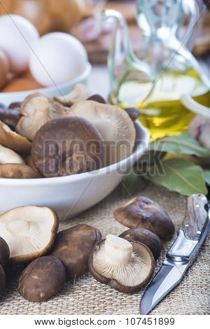 King Tumpet Mushrooms On The Table Of The Kitchen