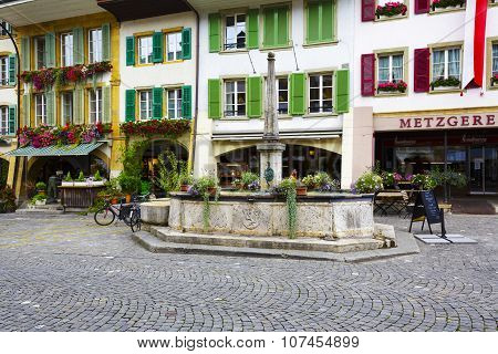 Fountain At Main Street In City Of Morat (murten)