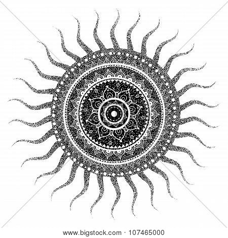 Sun. Dotwork vintage pattern