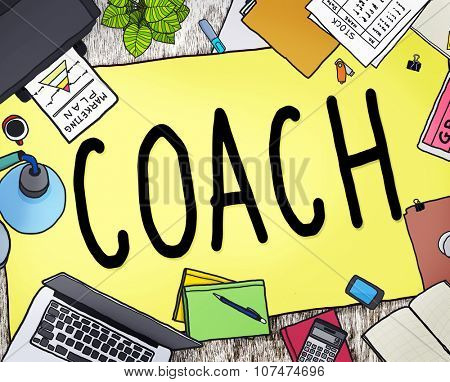 Coach Coaching Guide Instructor Leader Manager Tutor Concept