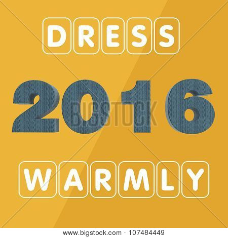 Digits 2016 on orange background with the texture of knitted items