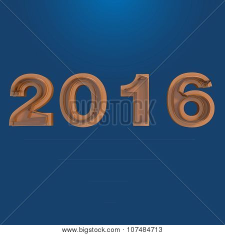 Breaking orange digits 2016 on blue background. New Year banner.