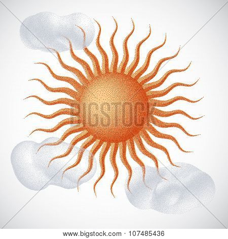Sun with Clouds. Halftone style
