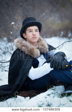 Handsome  Elegantyoung Man With Rapier, Outdoor