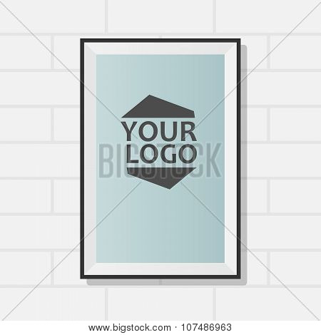 Mock up. Blank poster on a brick wall background