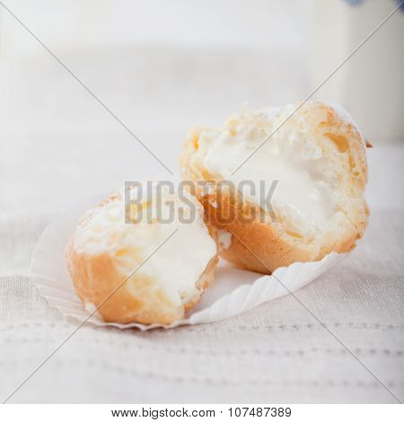Profiteroles, choux with a custard cream. Dessert