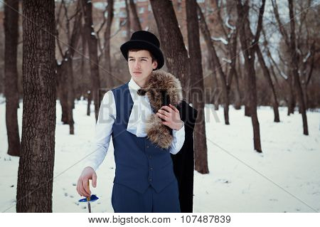 Handsome  Elegantyoung Man With Rapier, Outdoor