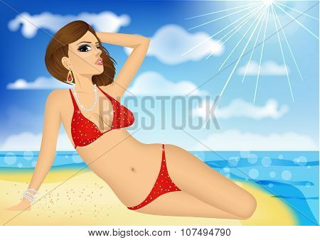 luxury girl lies on the beach