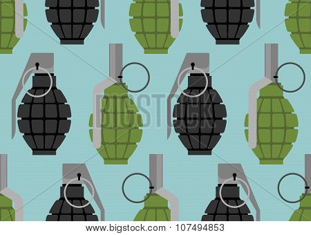 Hand Grenade Seamless Pattern. Military Munition Texture. Accessory War.