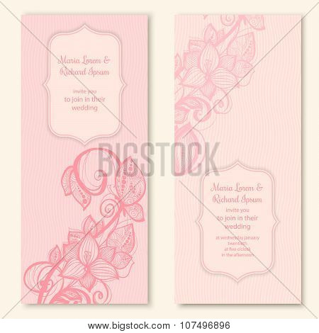 Wedding cards template with butterfly and flower decoration