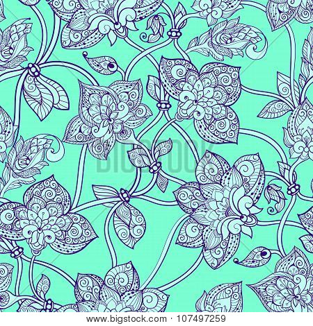 Seamless pattern beautiful decorative stylized flowers