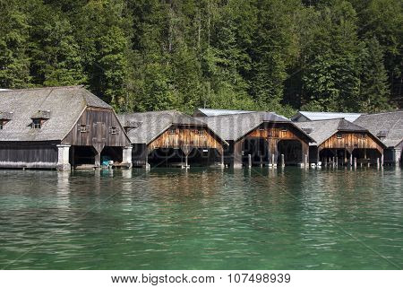 Boathouses At The Koenigssee Lake Close To Berchtesgaden, Germany, 2015