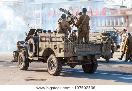 Reenactment Of The Battle Near Moscow In 1941 At The Kuibyshev Square