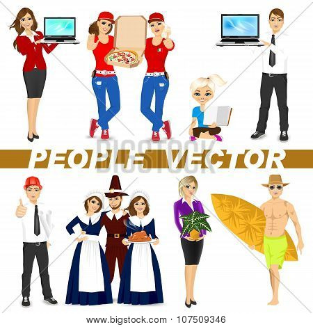 set of diverse people characters