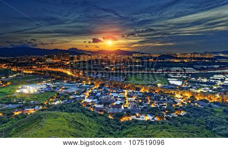 Cityscape of Yuen Long, Hong Kong.