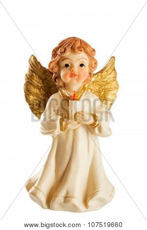 Little Figure Of A Christmas Angel Isolated On White Background