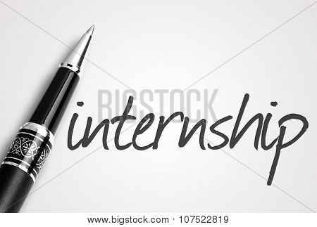 Pen Writes Internship On White Blank Paper