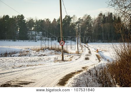 Road Trough Contryside In Winter, Norway