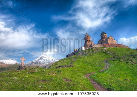Tsminda Sameba. Holy Trinity Church near Mount Kazbek in Georgia