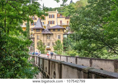 Stone Bridge Over Passer River In Merano
