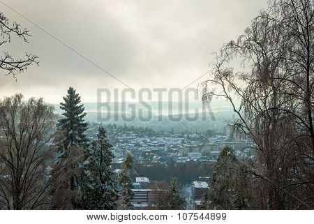 View To Holmenkollen, Oslo Over Trees In Winter