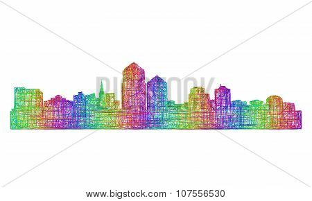 Albuquerque skyline silhouette - multicolor line art