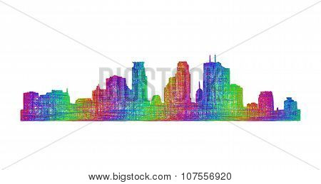 Minneapolis skyline silhouette - multicolor line art