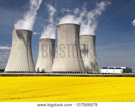 Cooling Tower And Rapeseed Field