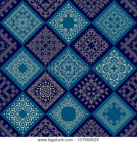 Abstract Patchwork tiles seamless background. Vector eps10. Floral pattern texture design. Mosaic ol