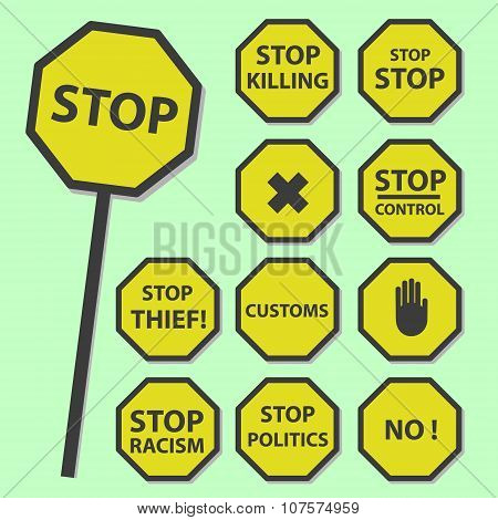 Yellow Stop Road Sign Set As Banners Eps10