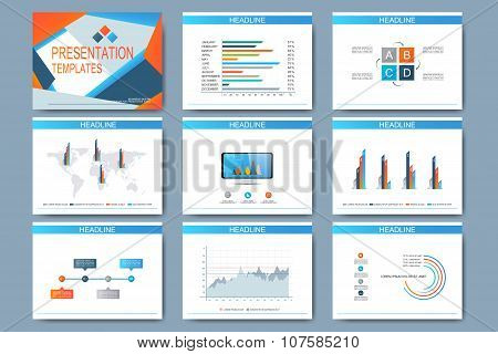 Set of vector templates for multipurpose presentation slides. Modern business design with graph and