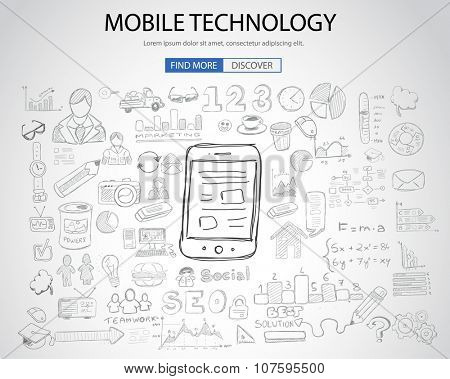 Mobile technology concept with Doodle design style :physics solution, re-engineering, parts design.Modern style illustration for web banners, brochure and flyers.