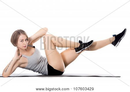 Sporty Woman Doing Exercises For Waist